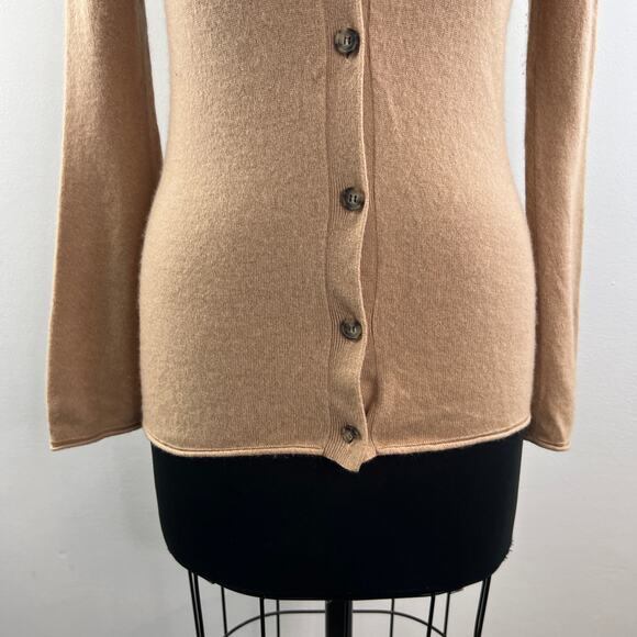THEORY Beige Cashmere Bell Sleeve Cardigan V-Neckline Button-Down Size S Small - Picture 4 of 12